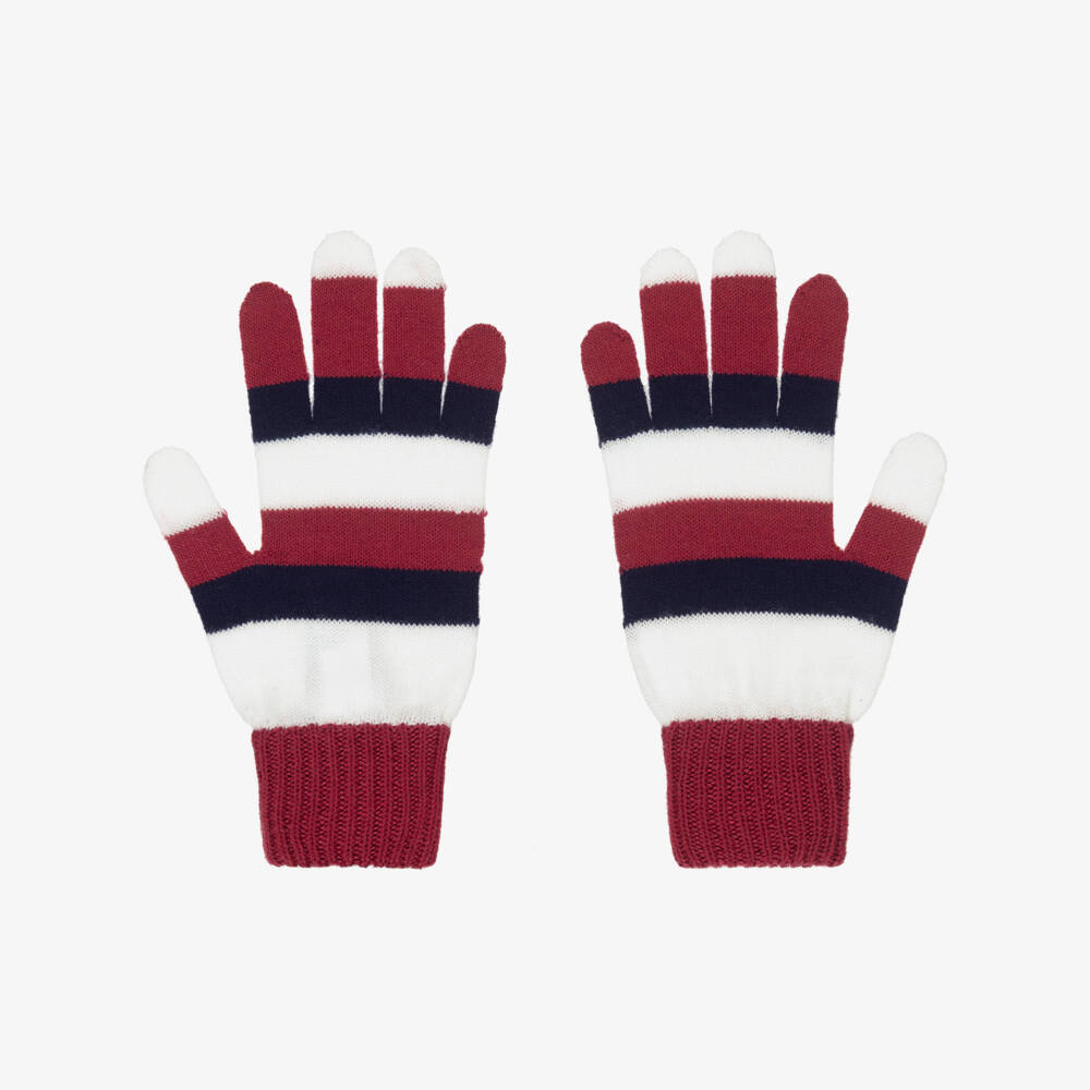 Dolce & Gabbana-Girls Maroon Red, Navy Blue & White Stripe Wool Gloves | Childrensalon Outlet
