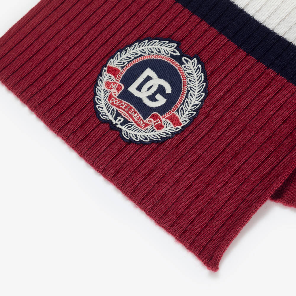 Dolce & Gabbana-Girls Maroon Red, Navy Blue & White Stripe Wool Scarf | Childrensalon Outlet