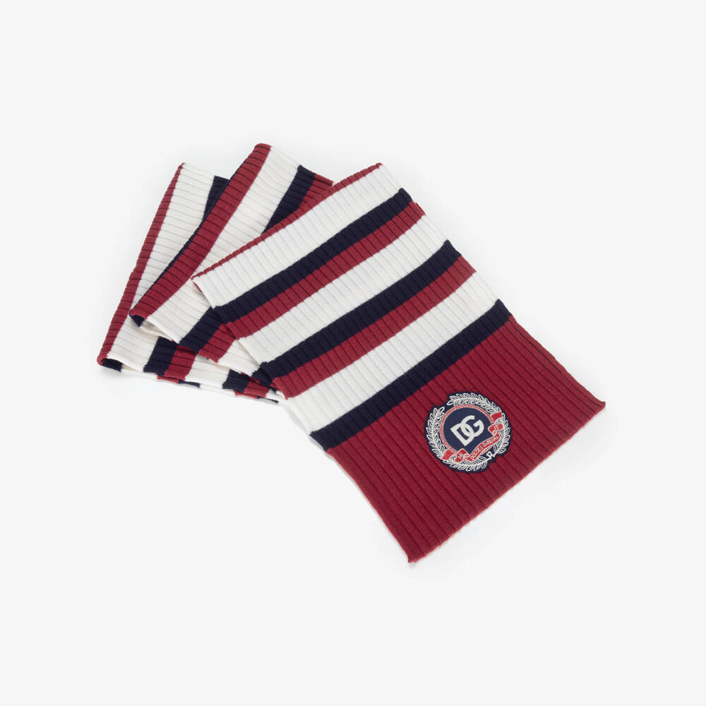 Dolce & Gabbana-Girls Maroon Red, Navy Blue & White Stripe Wool Scarf | Childrensalon Outlet