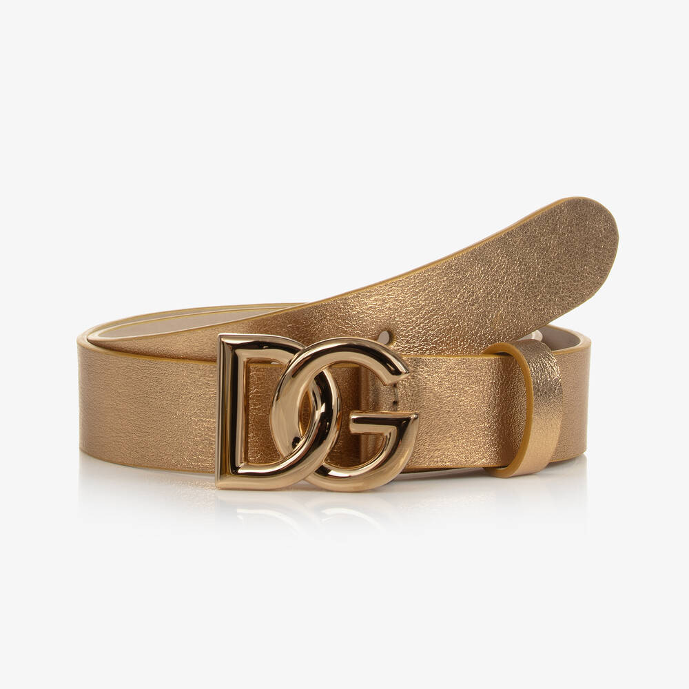 Dolce & Gabbana - Girls Metallic Gold Leather DG Belt | Childrensalon