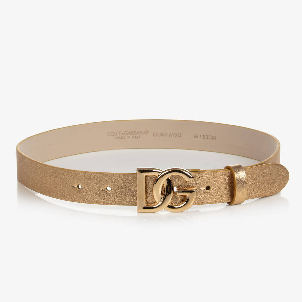 Dolce & Gabbana Girls Metallic Gold Leather DG Belt