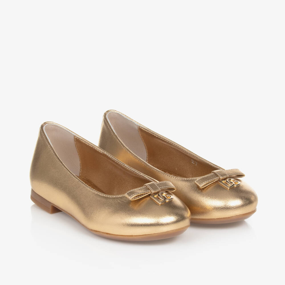 Dolce & Gabbana-Girls Metallic Leather Ballet Flats | Childrensalon Outlet