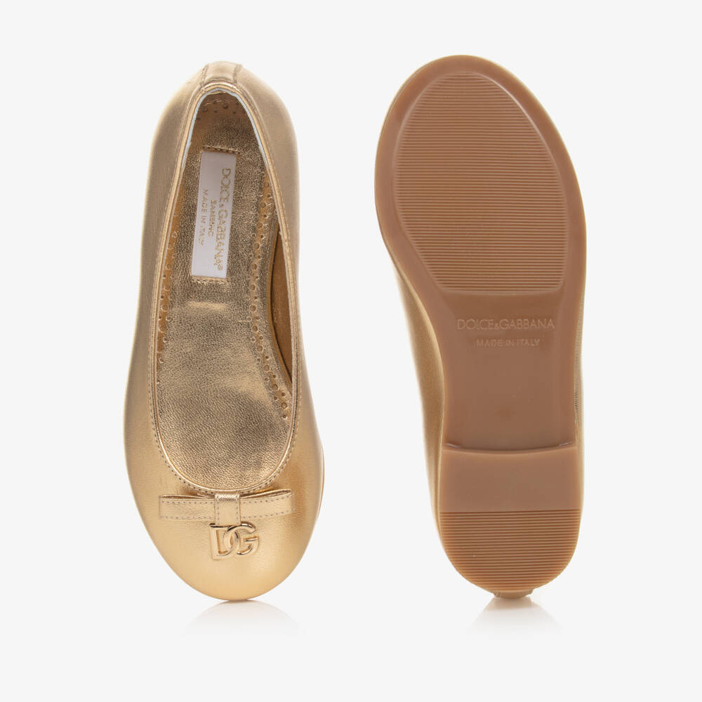 Dolce & Gabbana-Girls Metallic Leather Ballet Flats | Childrensalon Outlet