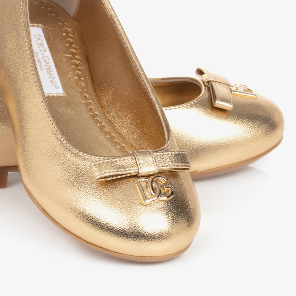 Dolce & Gabbana-Girls Metallic Leather Ballet Flats | Childrensalon Outlet