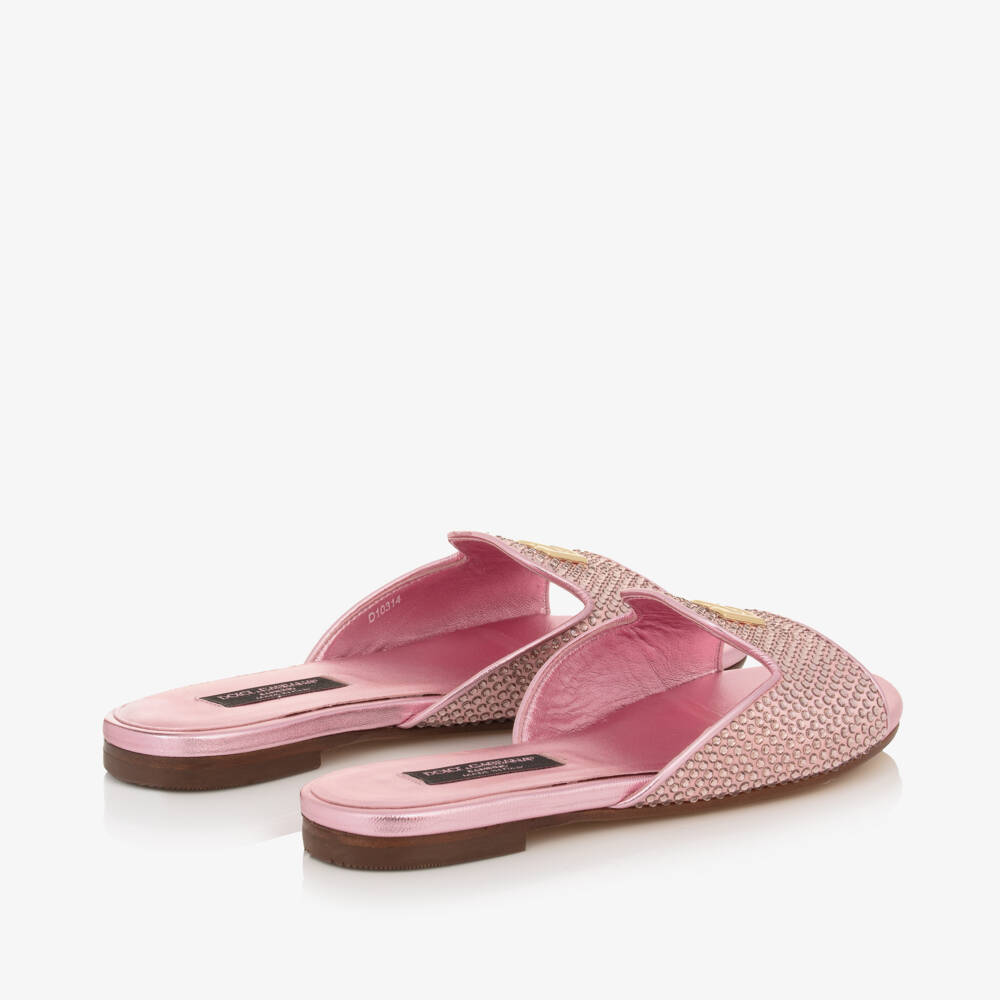 Dolce & Gabbana-Girls Metallic Pink Gem Sliders | Childrensalon Outlet