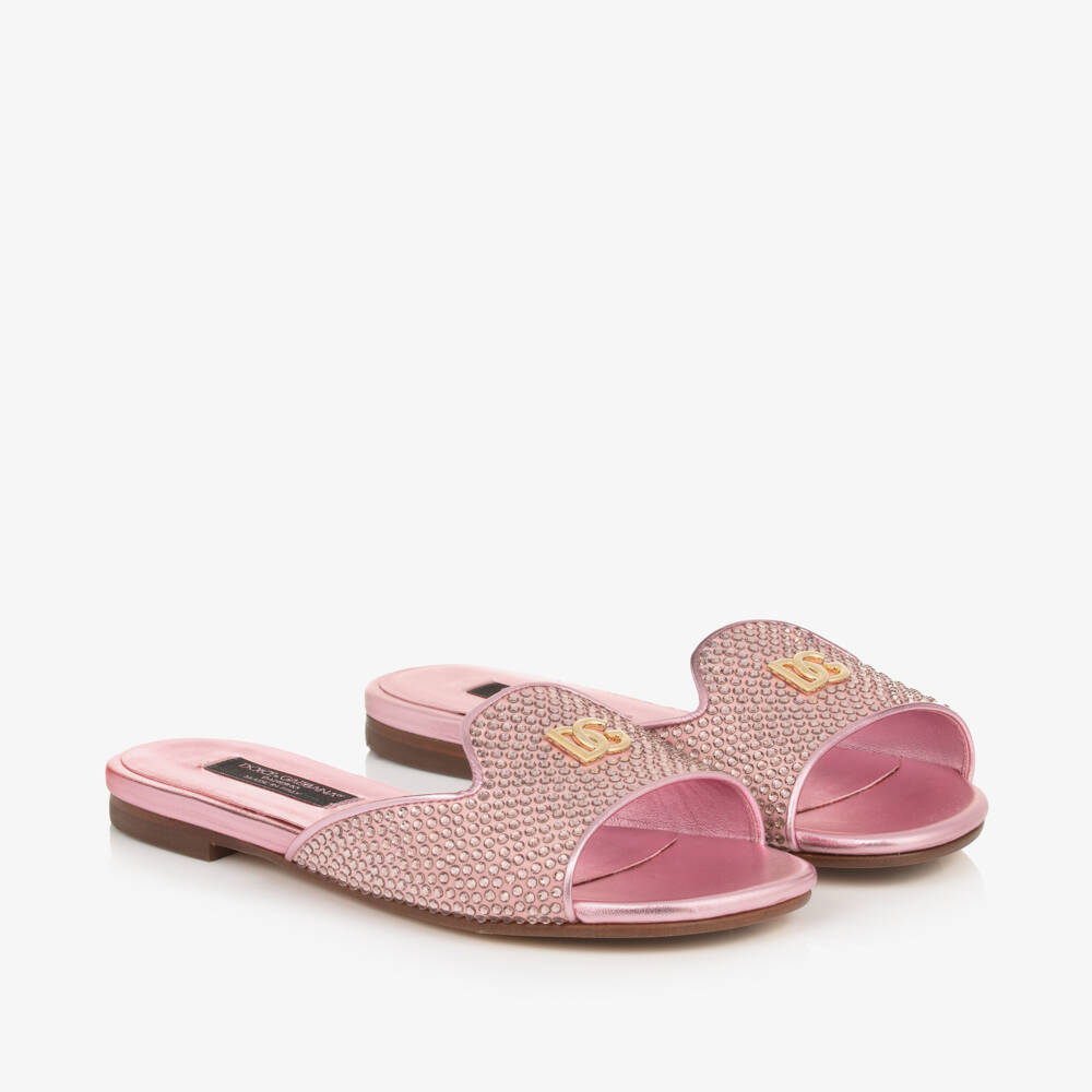 Dolce & Gabbana-Girls Metallic Pink Gem Sliders | Childrensalon Outlet