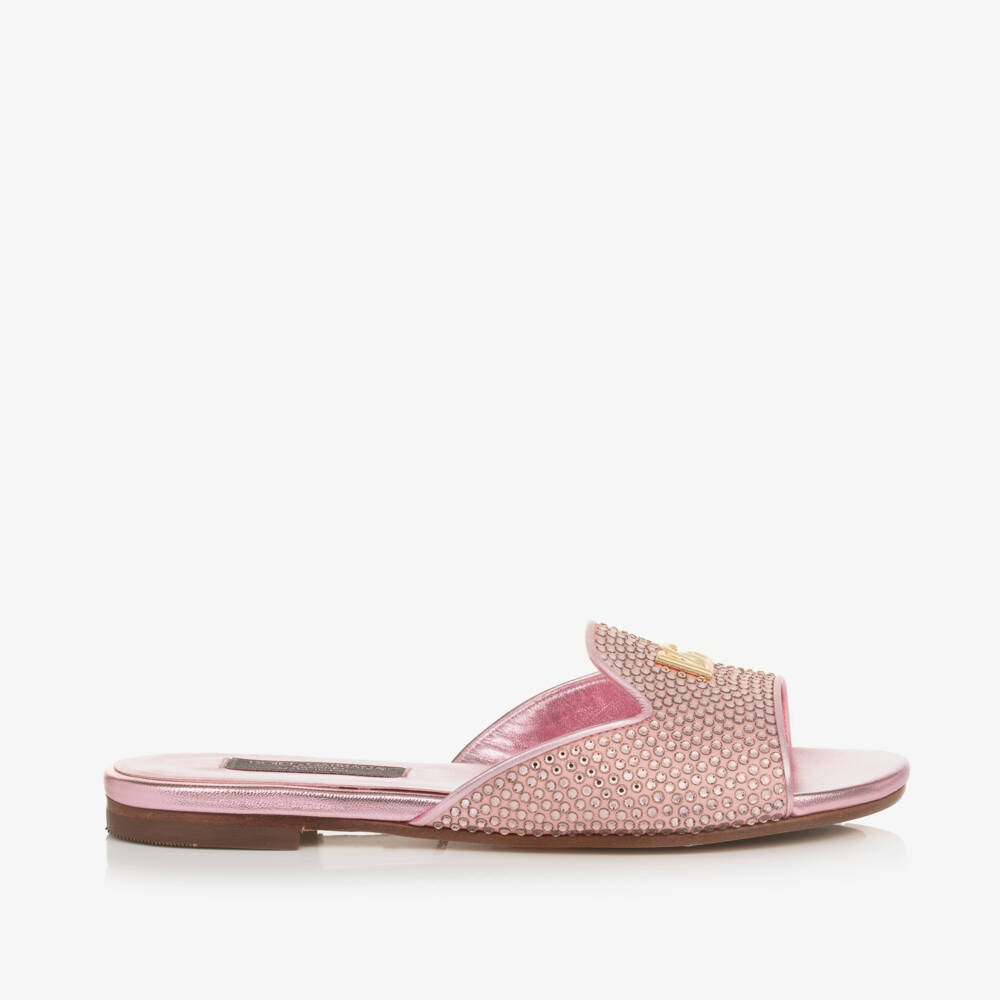 Dolce & Gabbana-Girls Metallic Pink Gem Sliders | Childrensalon Outlet