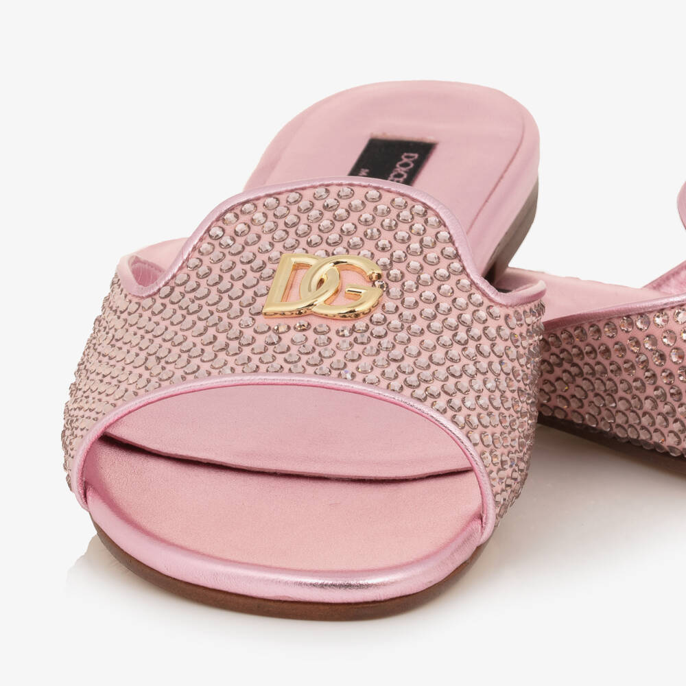 Dolce & Gabbana-Girls Metallic Pink Gem Sliders | Childrensalon Outlet