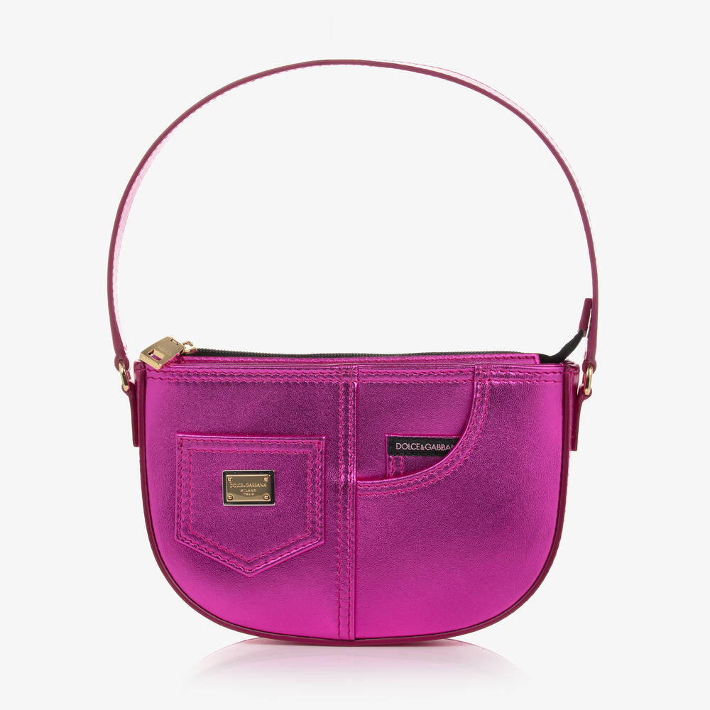 Dolce & Gabbana - Girls Metallic Pink Leather Handbag (18cm) | Childrensalon