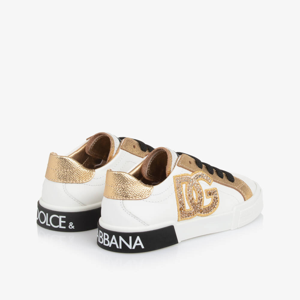 Dolce & Gabbana-Girls Metallic Trim Leather Trainers | Childrensalon Outlet