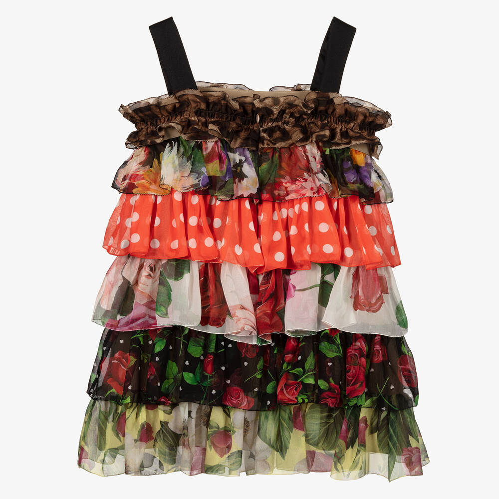 Dolce & Gabbana - Разноцветное шелковое платье для девочек | Childrensalon