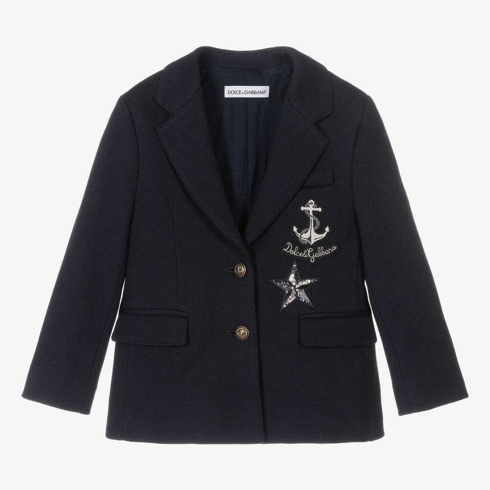 Dolce & Gabbana - Girls Navy Blue Cotton Blazer  | Childrensalon