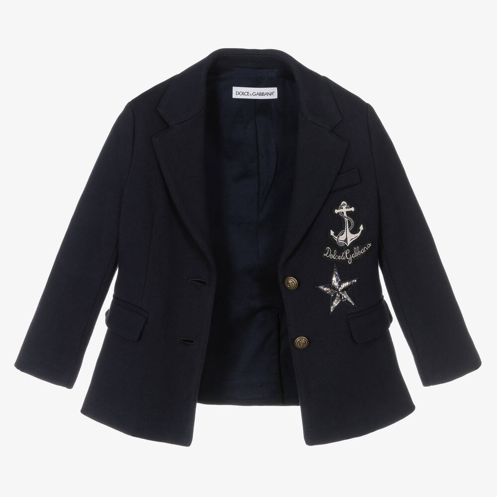 Dolce & Gabbana-Girls Navy Blue Cotton Blazer  | Childrensalon Outlet