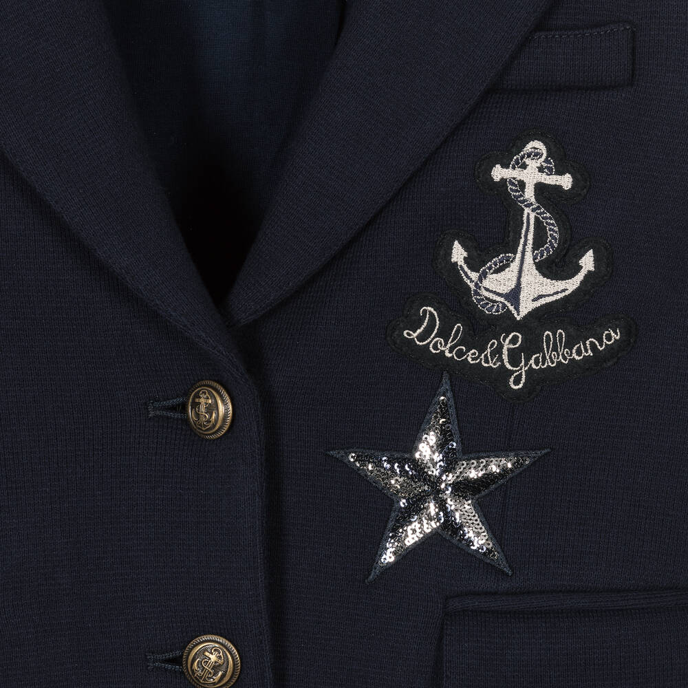 Dolce & Gabbana-Girls Navy Blue Cotton Blazer  | Childrensalon Outlet