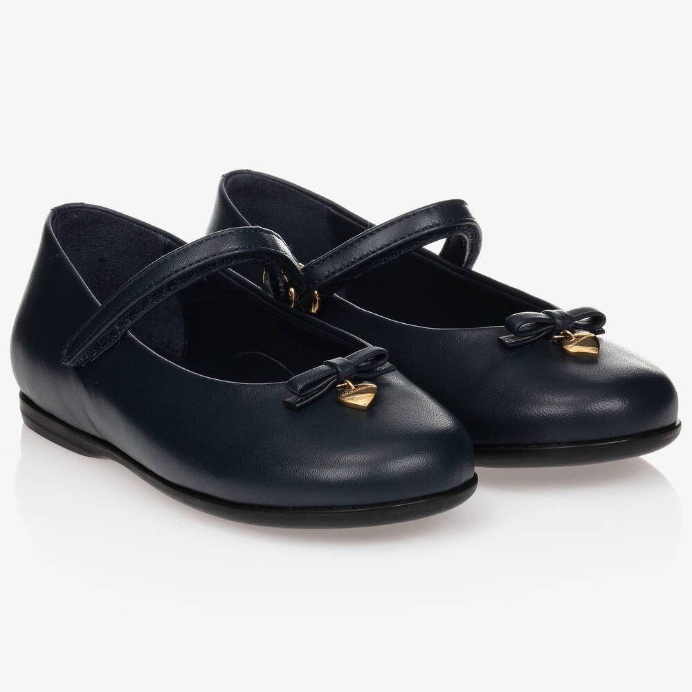 Dolce & Gabbana - حذاء باليرينا جلد لون كحلي للبنات | Childrensalon