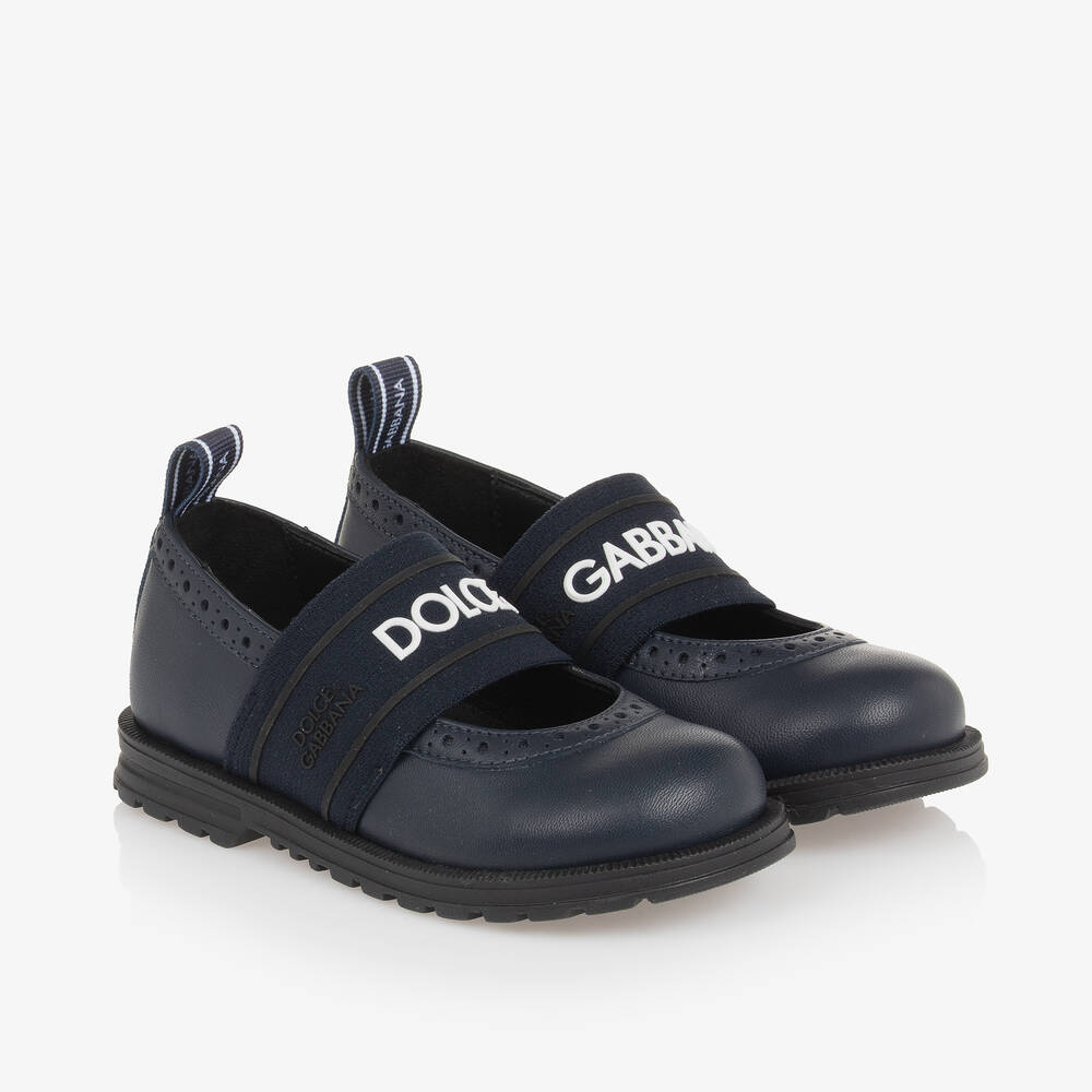 Dolce & Gabbana-Girls Navy Blue Leather Shoes | Childrensalon Outlet