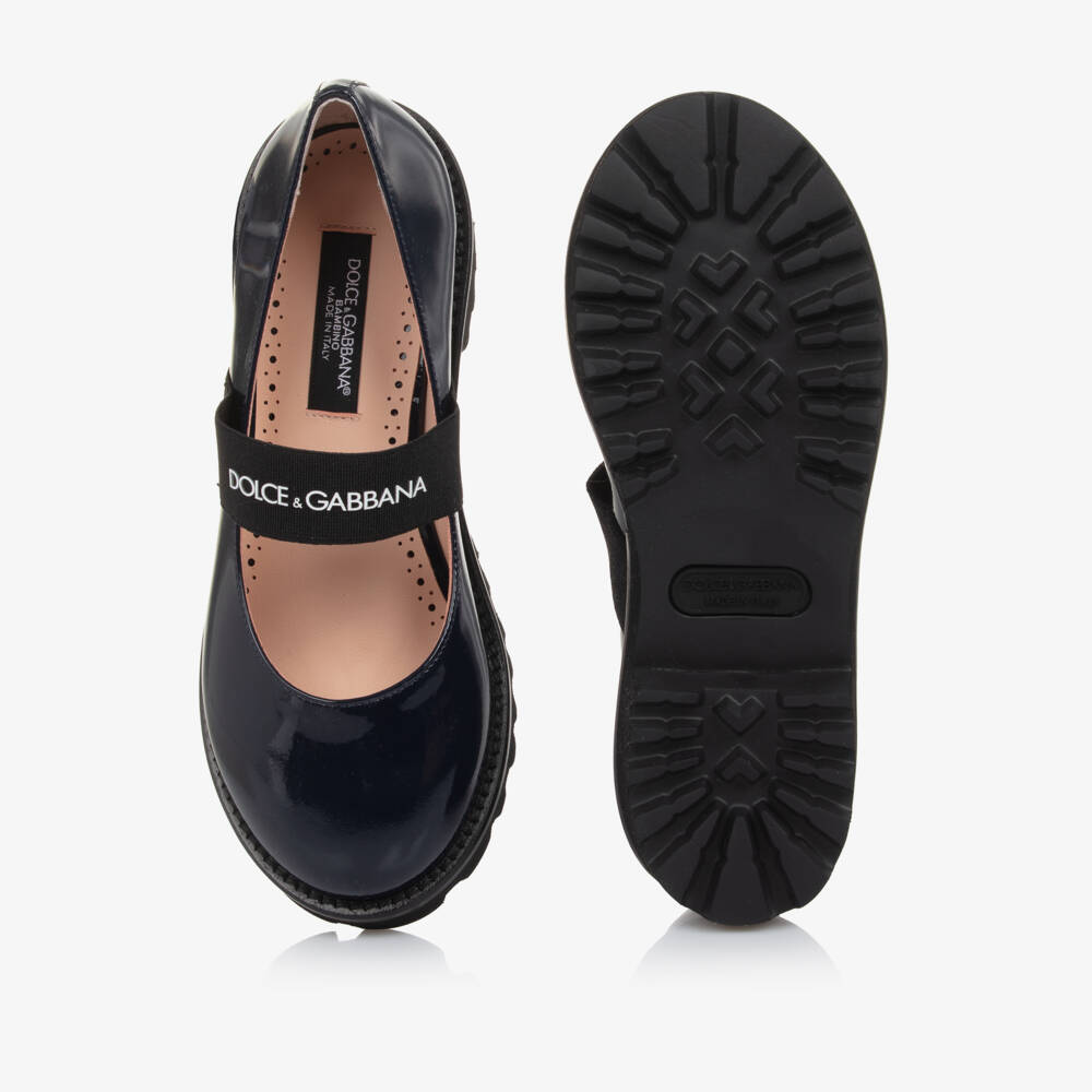 Dolce & Gabbana-Girls Navy Blue Patent Leather Bar Shoes | Childrensalon Outlet