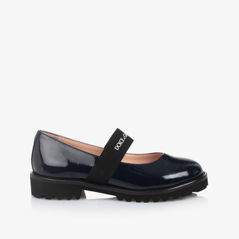 Dolce & Gabbana-Girls Navy Blue Patent Leather Bar Shoes | Childrensalon Outlet