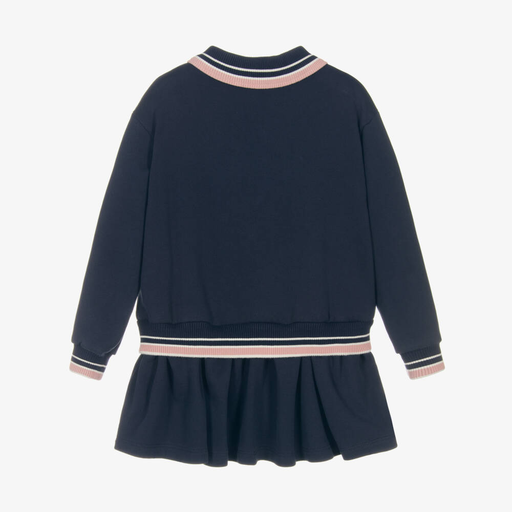 Dolce & Gabbana-Girls Navy Blue Sweatshirt Dress with Crest Logo | Childrensalon Outlet