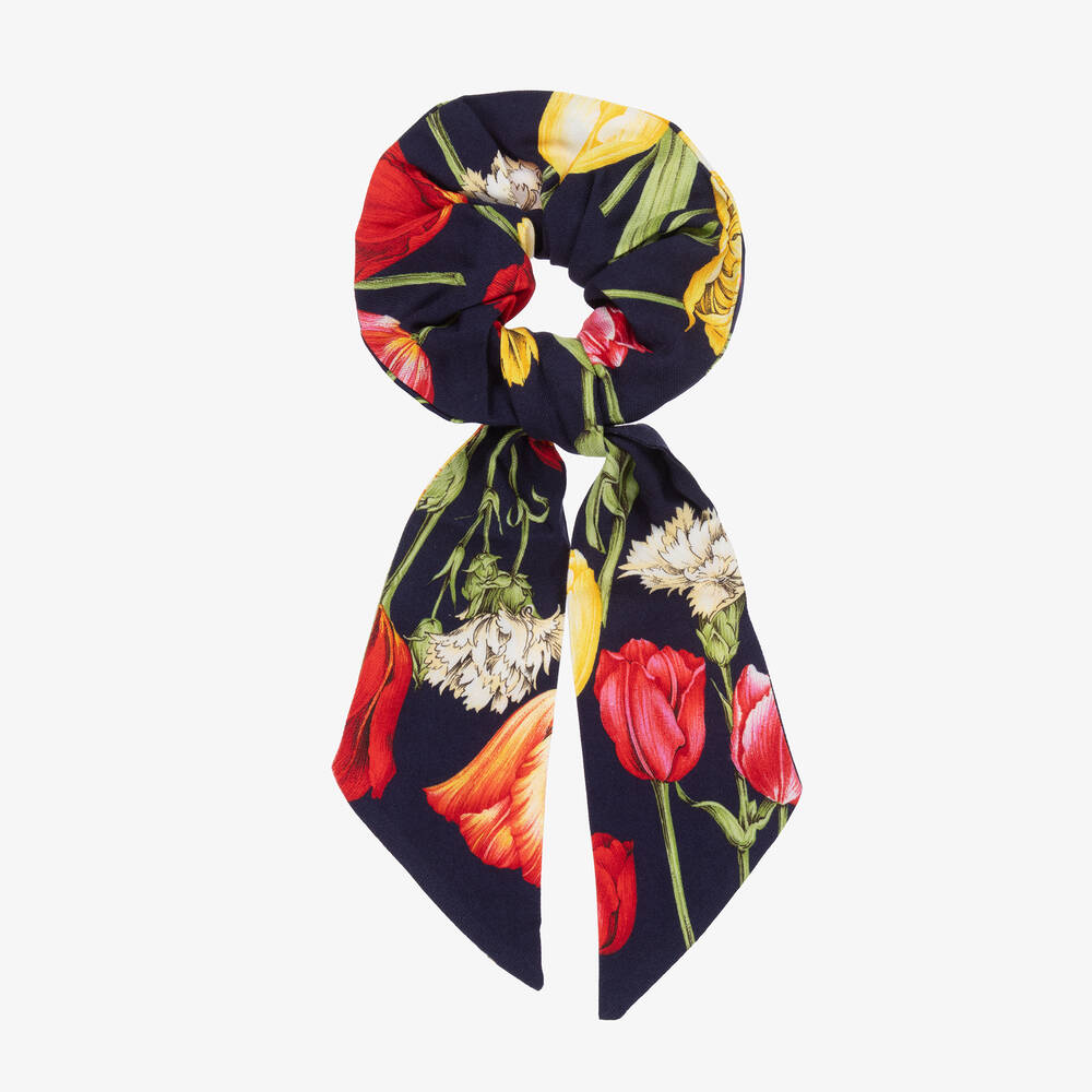 Dolce & Gabbana-Girls Navy Blue Tulips Scrunchie | Childrensalon Outlet