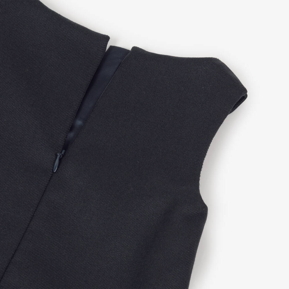 Dolce & Gabbana-Girls Navy Blue Wool Dress with DG Crest Logo | Childrensalon Outlet