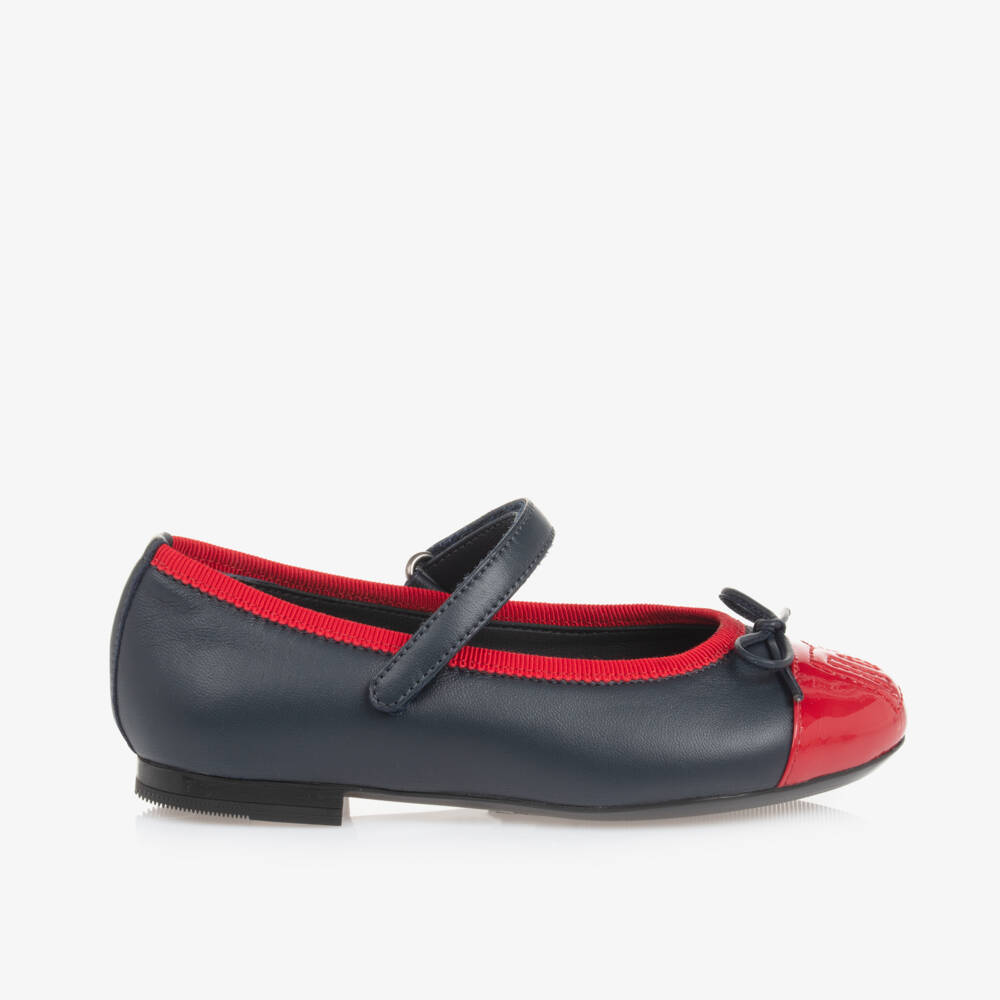 Dolce & Gabbana-Girls Navy Embroidered Leather Ballerinas | Childrensalon Outlet