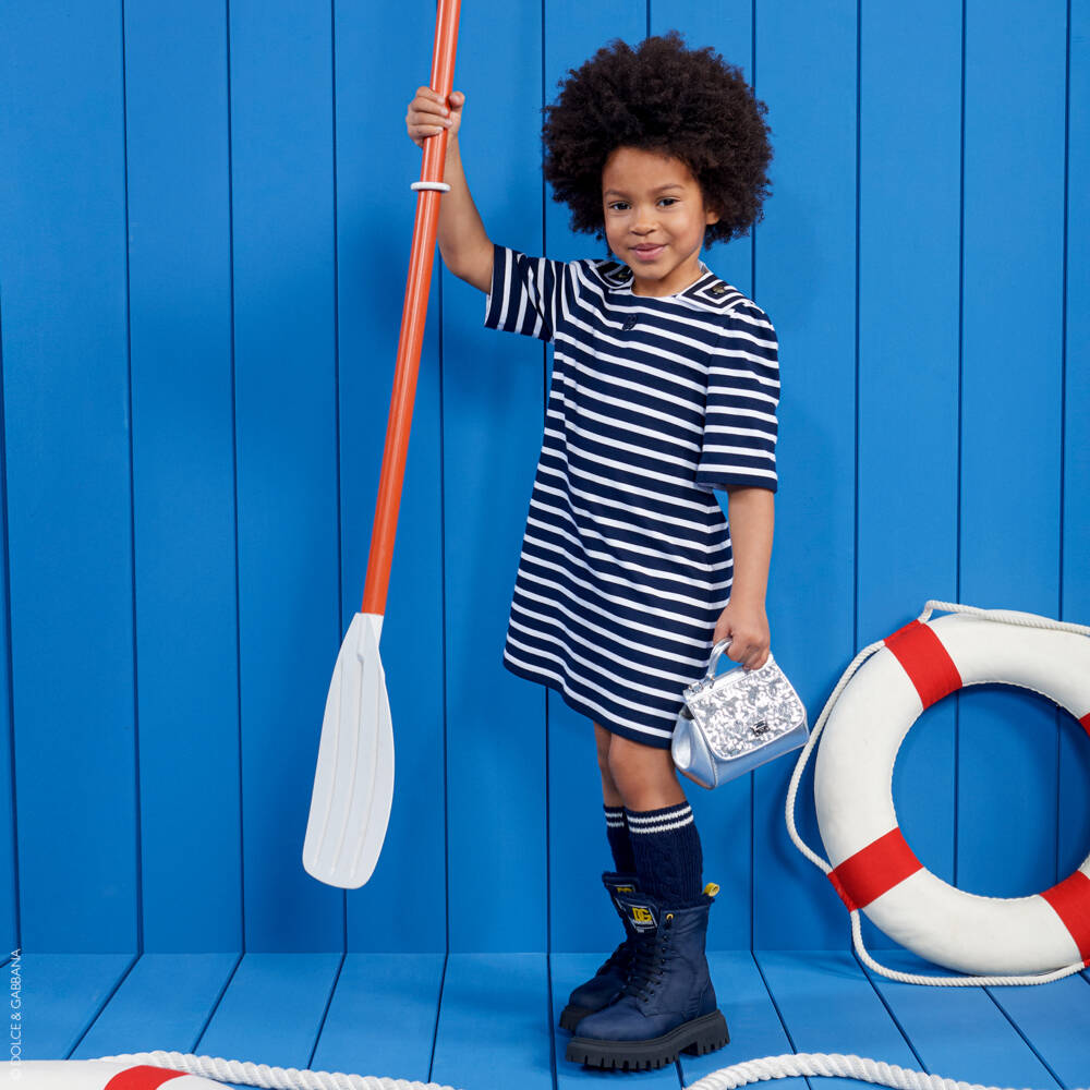 Dolce & Gabbana-Girls Navy Sailor Stripe Dress | Childrensalon Outlet