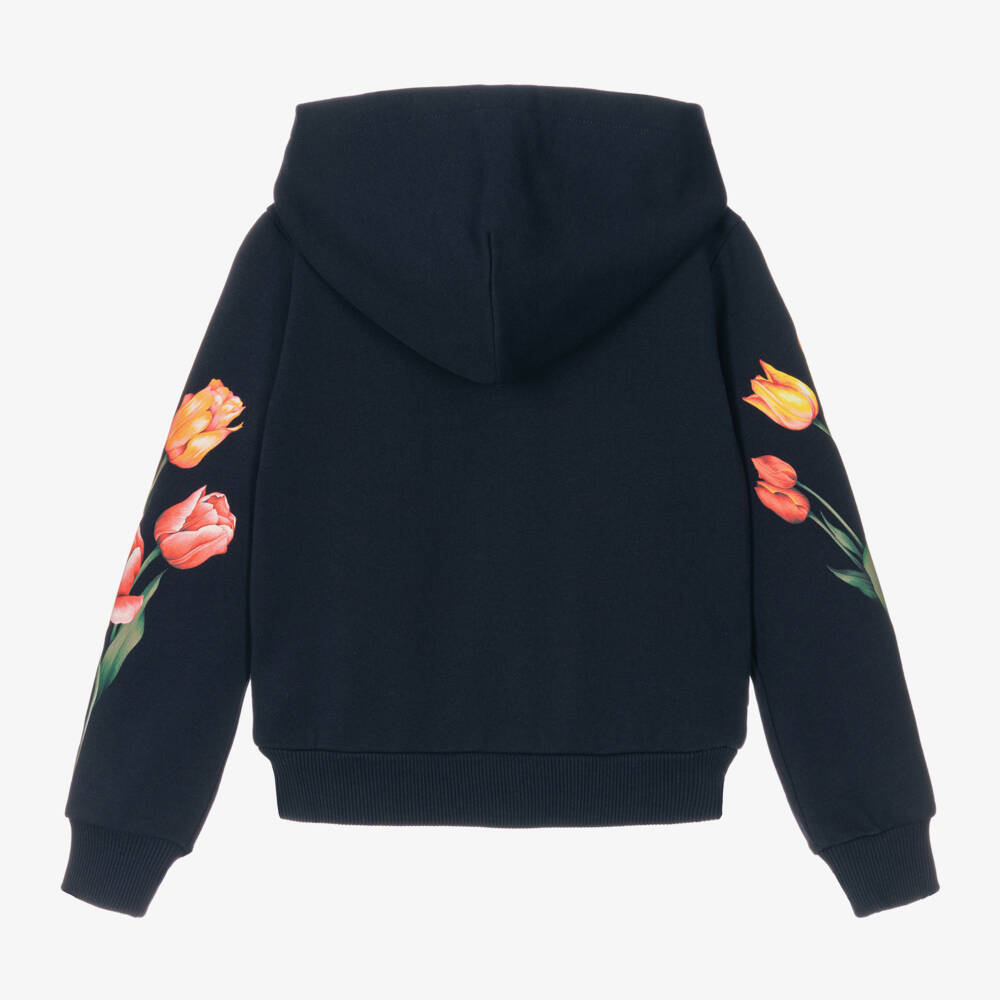 Dolce & Gabbana-Girls Navy Tulip Cotton Hoodie | Childrensalon Outlet