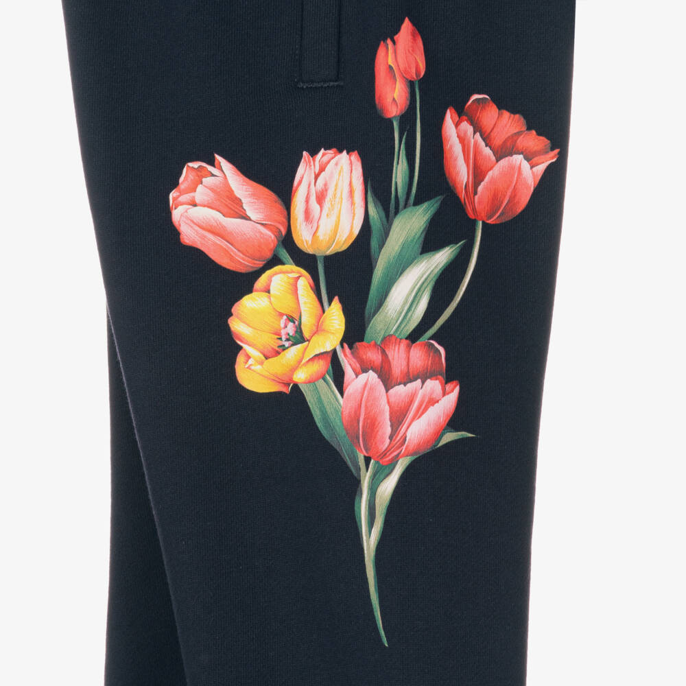Dolce & Gabbana-Girls Navy Tulip Cotton Joggers | Childrensalon Outlet