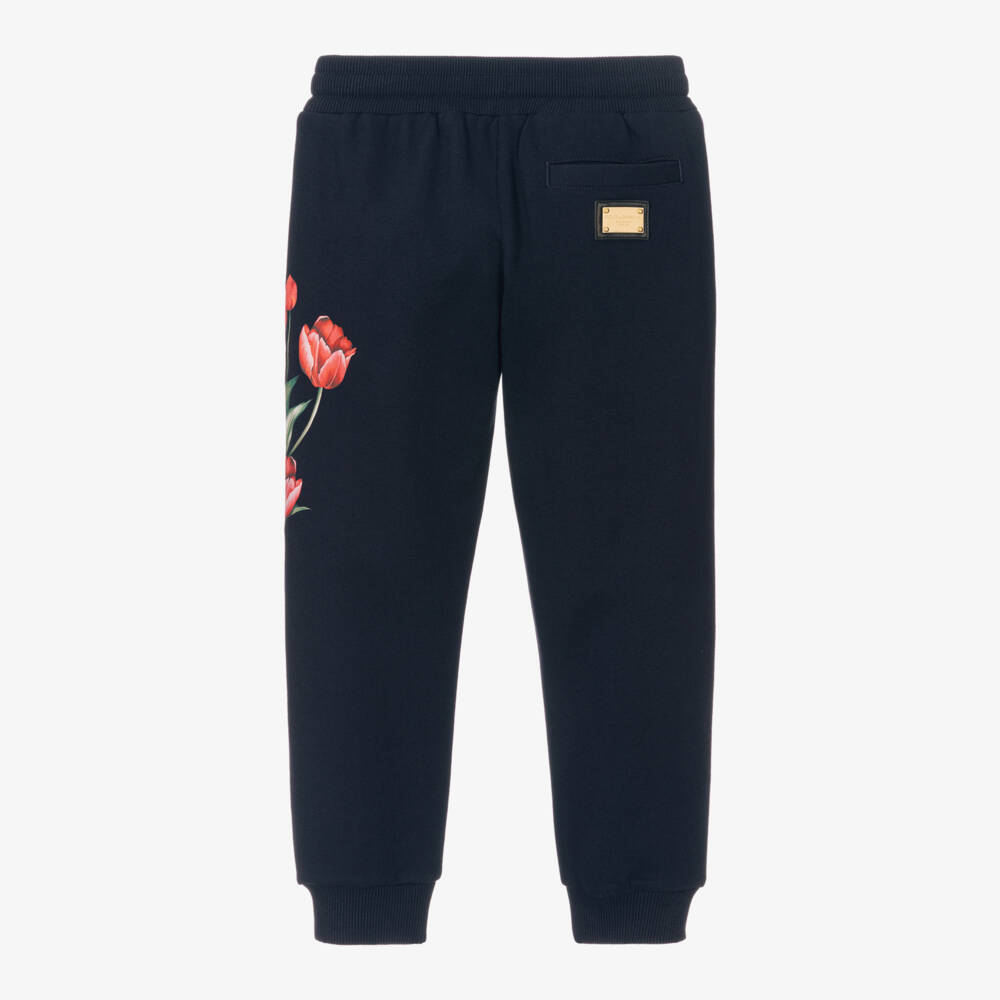 Dolce & Gabbana-Girls Navy Tulip Cotton Joggers | Childrensalon Outlet