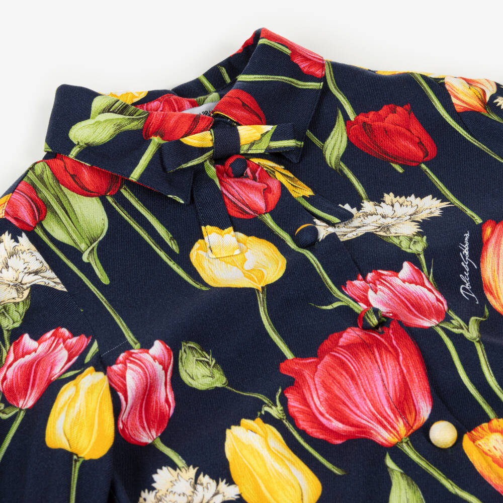  دولتشي آند غابانا-فستان بطبعة توليب فيسكوز لون كحلي  | Childrensalon Outlet