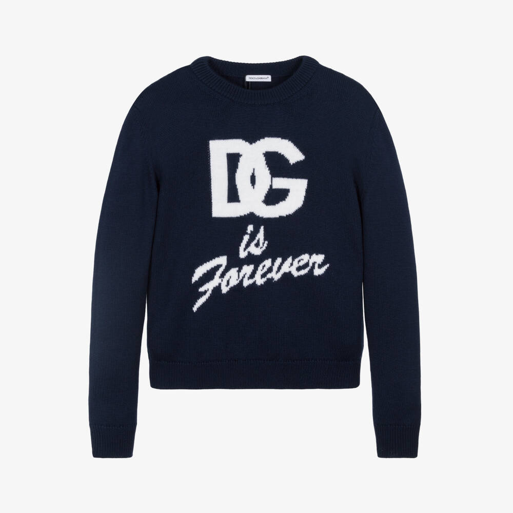 Dolce & Gabbana-Girls Navy Wool-Knit Sweater | Childrensalon Outlet