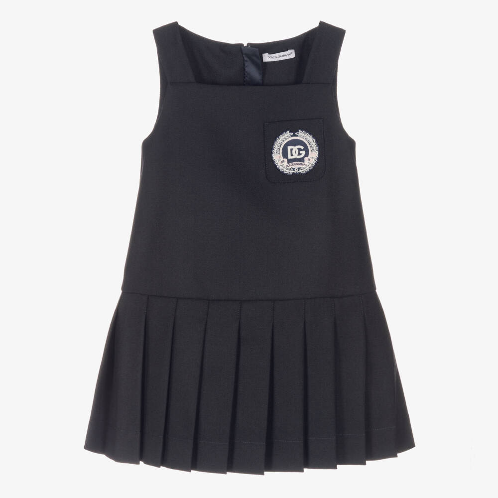 Dolce & Gabbana-Girls Navy Wool Logo Dress | Childrensalon Outlet