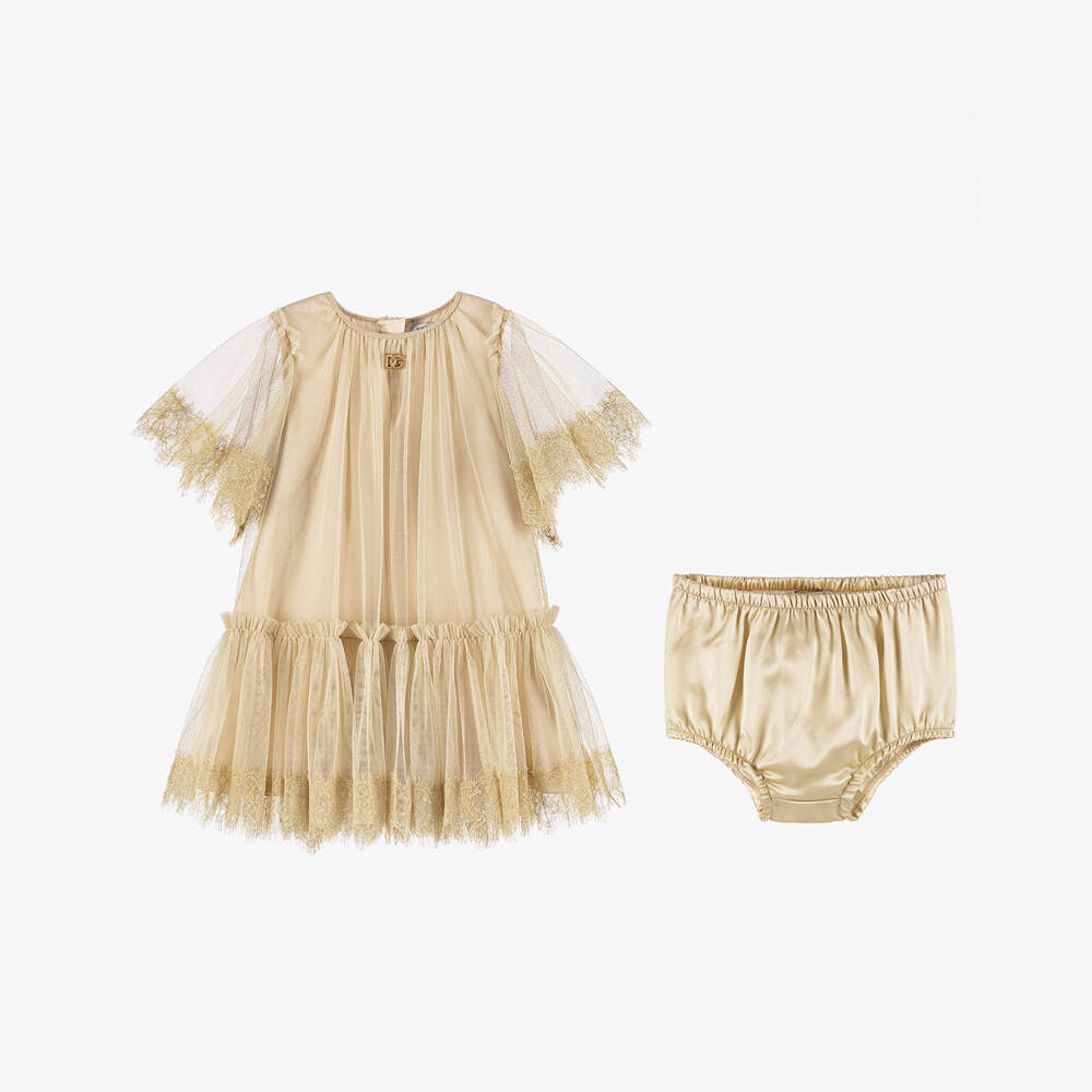 Dolce & Gabbana-Girls Opulent Gold Lace Tulle Gown | Childrensalon Outlet