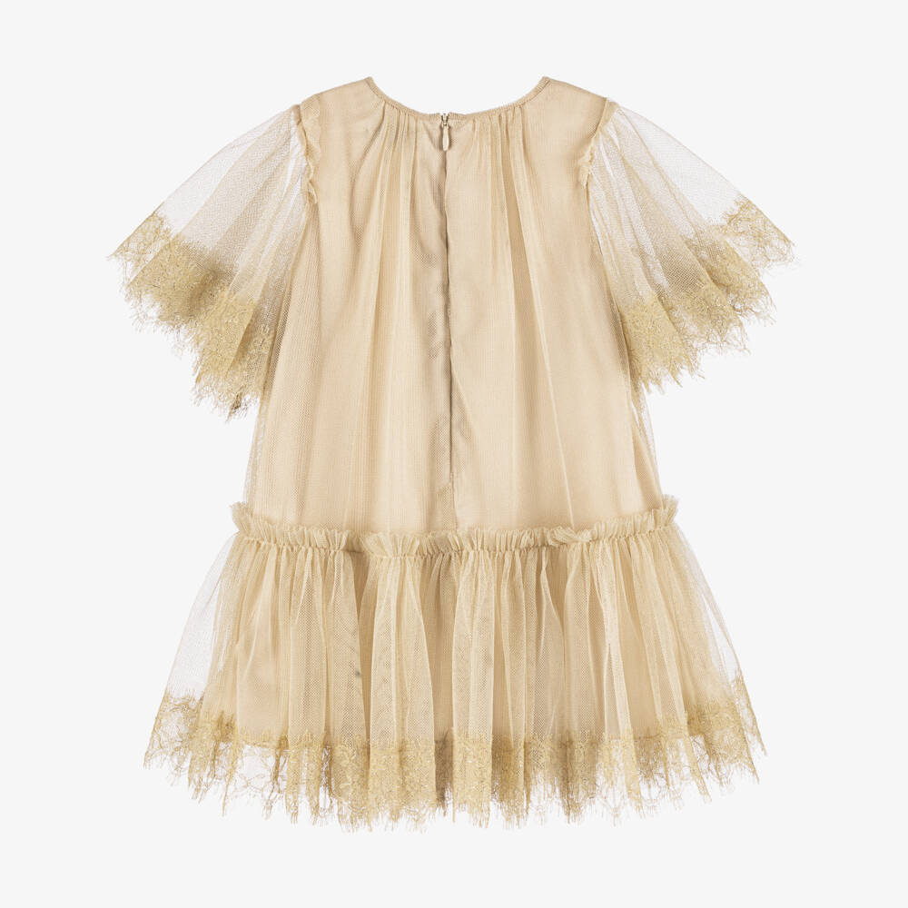 Dolce & Gabbana-Girls Opulent Gold Lace Tulle Gown | Childrensalon Outlet