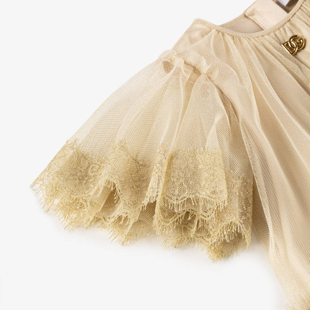 Dolce & Gabbana-Girls Opulent Gold Lace Tulle Gown | Childrensalon Outlet