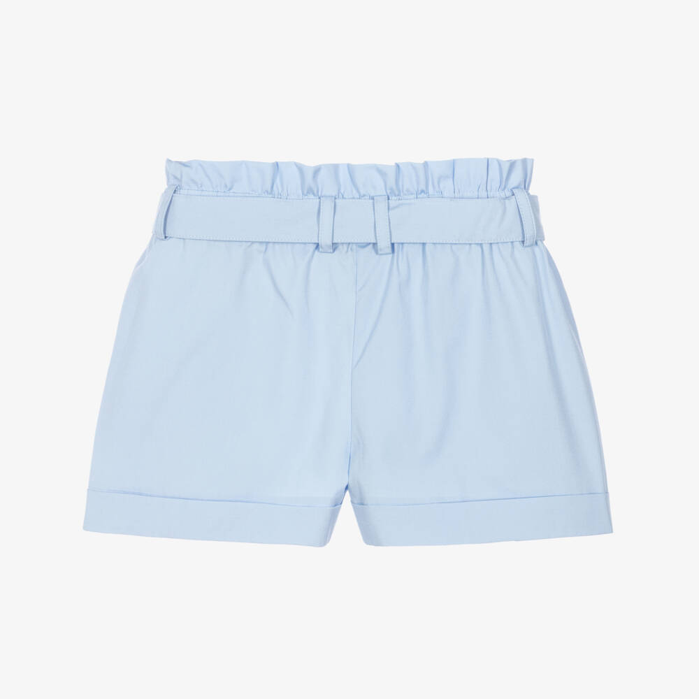 Dolce & Gabbana-Girls Pale Blue Cotton Poplin Shorts with Diamanté Logo | Childrensalon Outlet