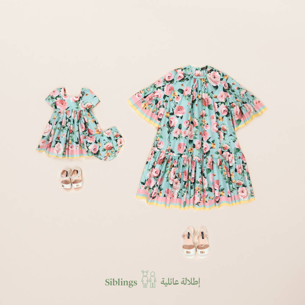 Dolce & Gabbana-Girls Pale Blue Rose Poplin Dress | Childrensalon Outlet