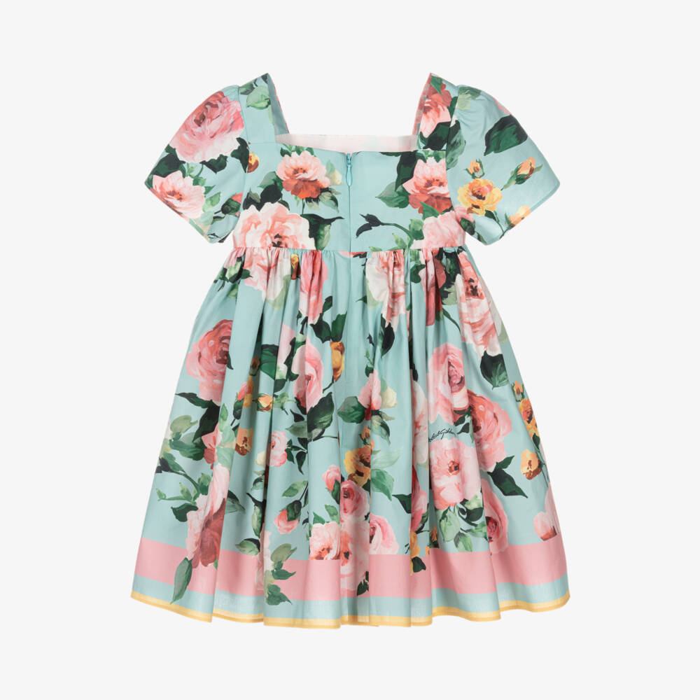 Dolce & Gabbana-Girls Pale Blue Rose Poplin Dress | Childrensalon Outlet