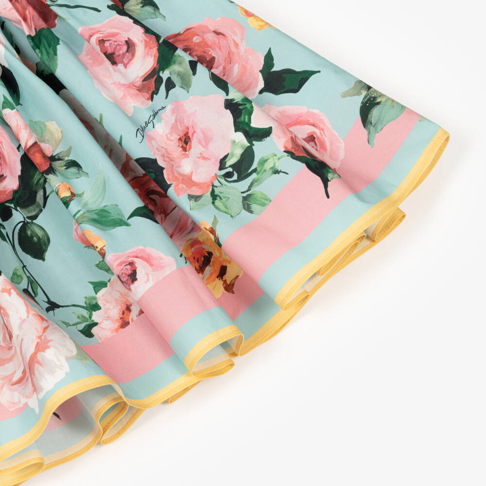 Dolce & Gabbana-Girls Pale Blue Rose Poplin Dress | Childrensalon Outlet