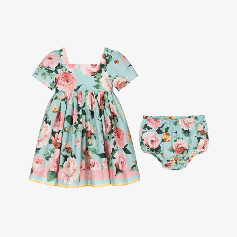 Dolce & Gabbana-Girls Pale Blue Rose Poplin Dress | Childrensalon Outlet