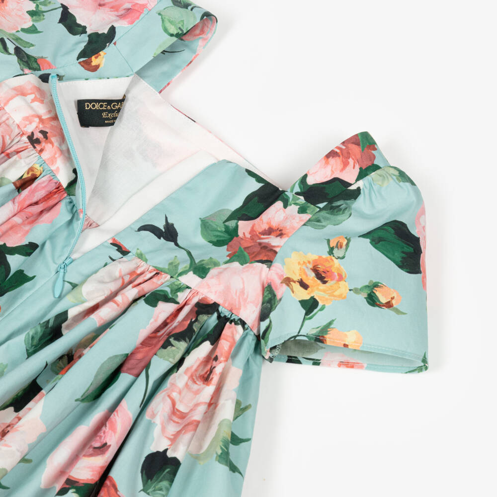 Dolce & Gabbana-Girls Pale Blue Rose Poplin Dress | Childrensalon Outlet