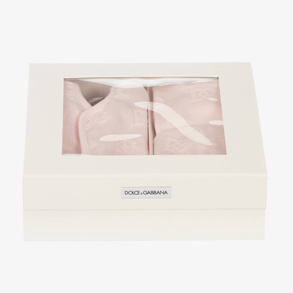 Dolce & Gabbana-Girls Pink 3-Piece Babygrow Gift Set | Childrensalon Outlet