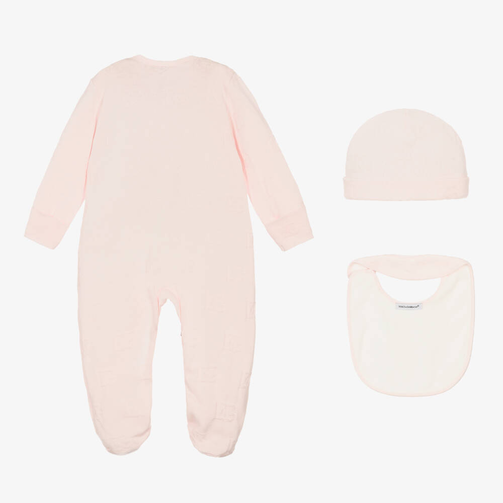 Dolce & Gabbana-Girls Pink 3-Piece Babygrow Gift Set | Childrensalon Outlet
