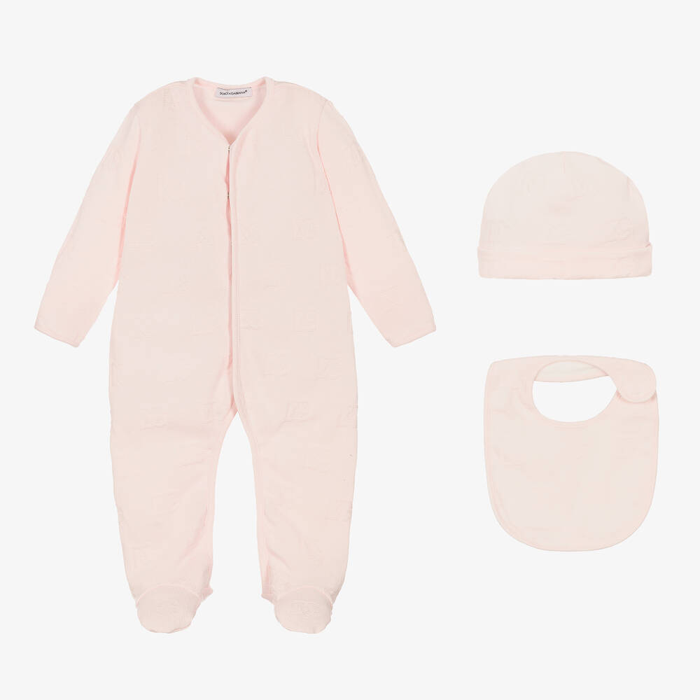 Dolce & Gabbana-طقم هدية بيبي غرو قطن محبوك لون زهري - 3 قطع | Childrensalon Outlet