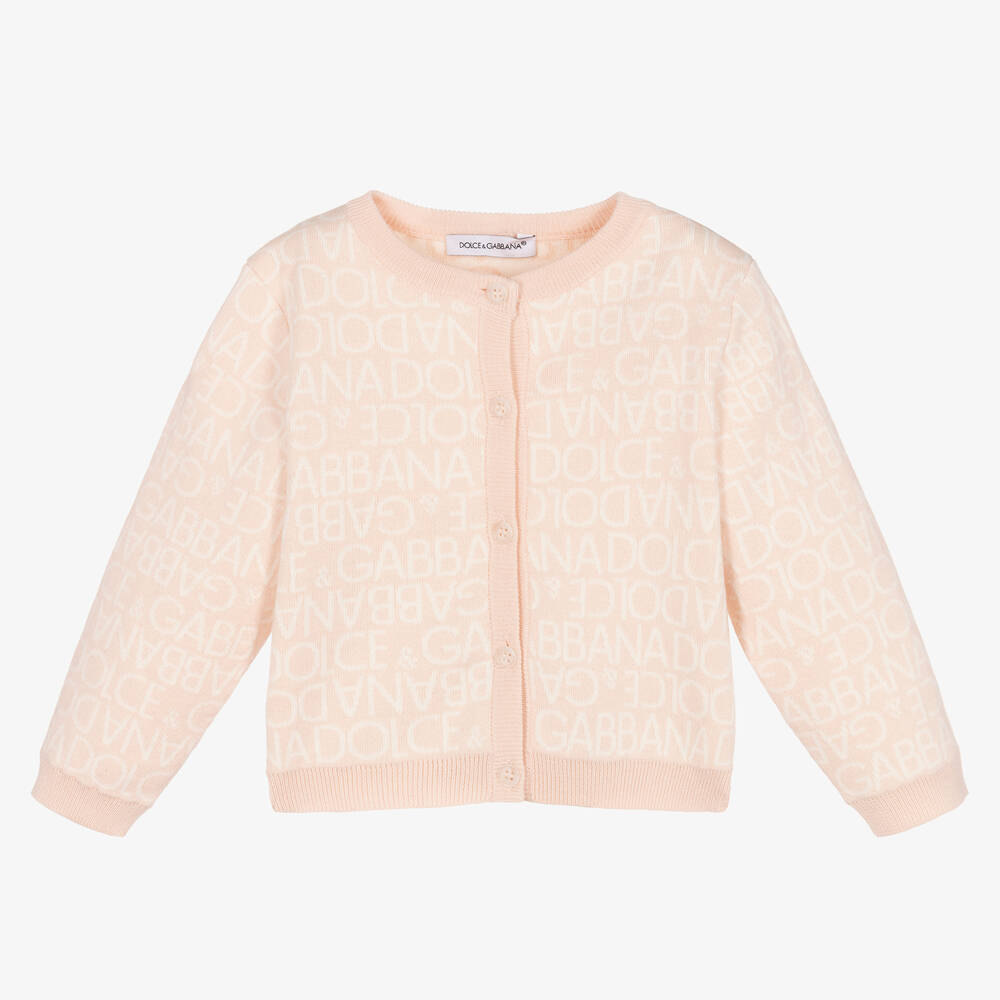 Dolce & Gabbana-Girls Pink Cotton & Cashmere Cardigan | Childrensalon Outlet