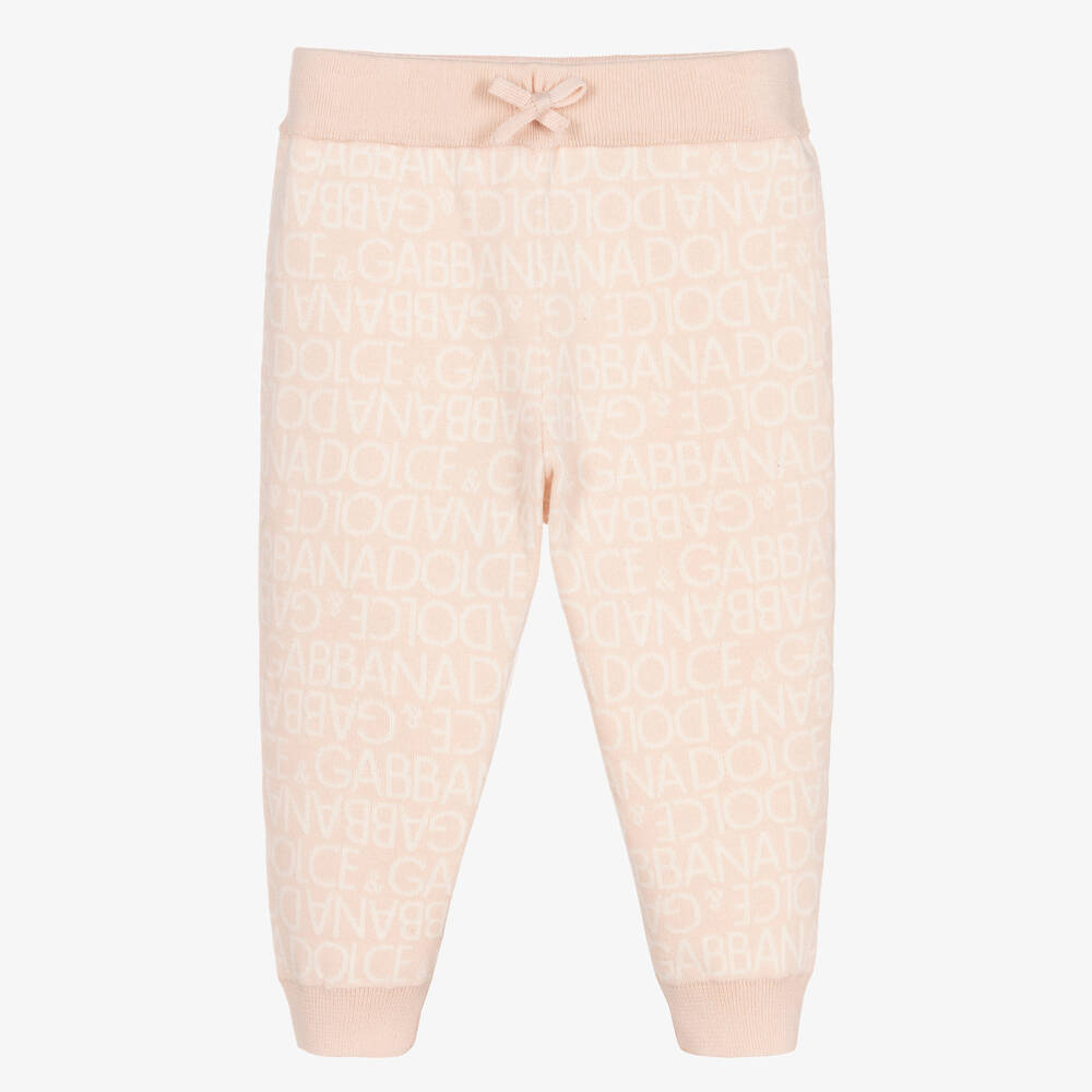Dolce & Gabbana - Girls Pink Cotton & Cashmere Joggers | Childrensalon
