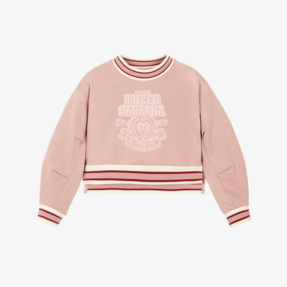 Dolce & Gabbana-Girls Pink Cotton Crest Logo Sweatshirt | Childrensalon Outlet