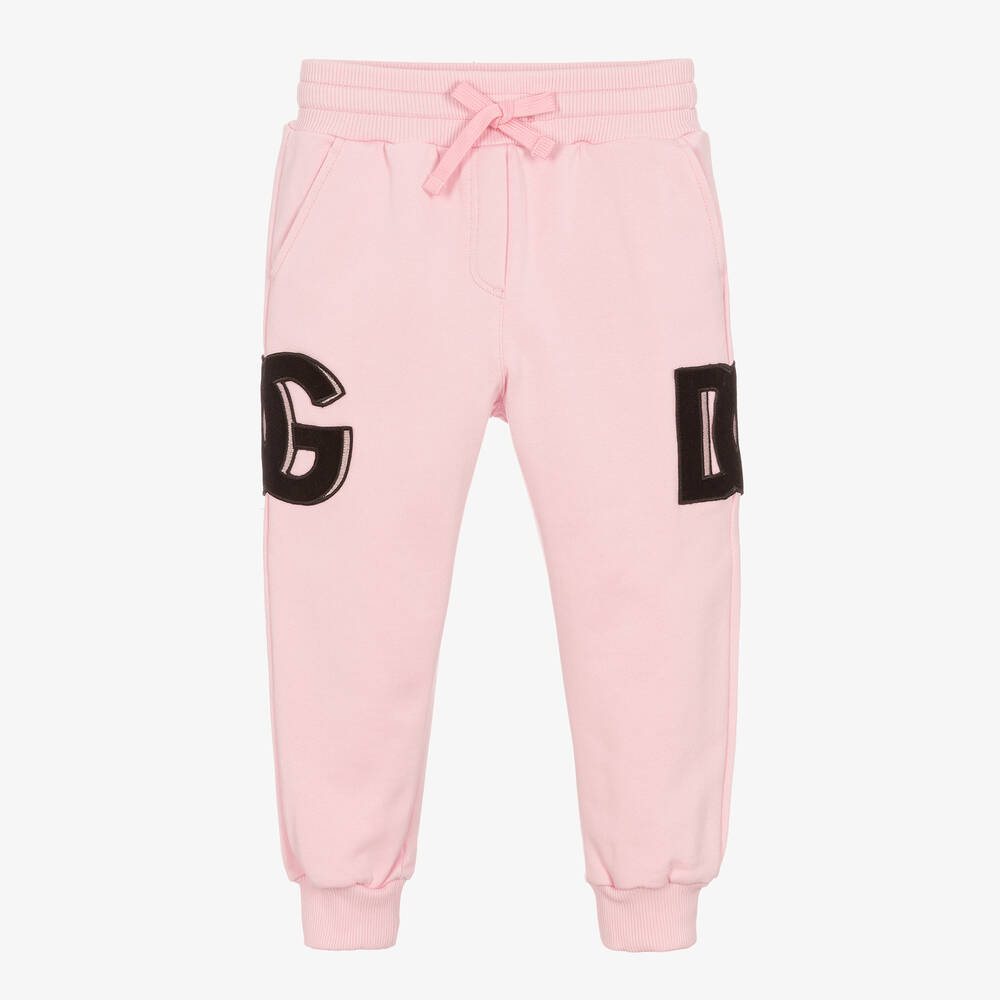 Dolce & Gabbana - Girls Pink Cotton DG Logo Joggers | Childrensalon