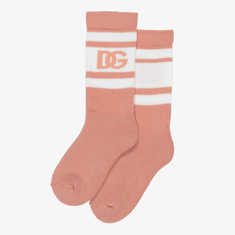 Dolce & Gabbana-Girls Pink Cotton DG Logo Socks | Childrensalon Outlet